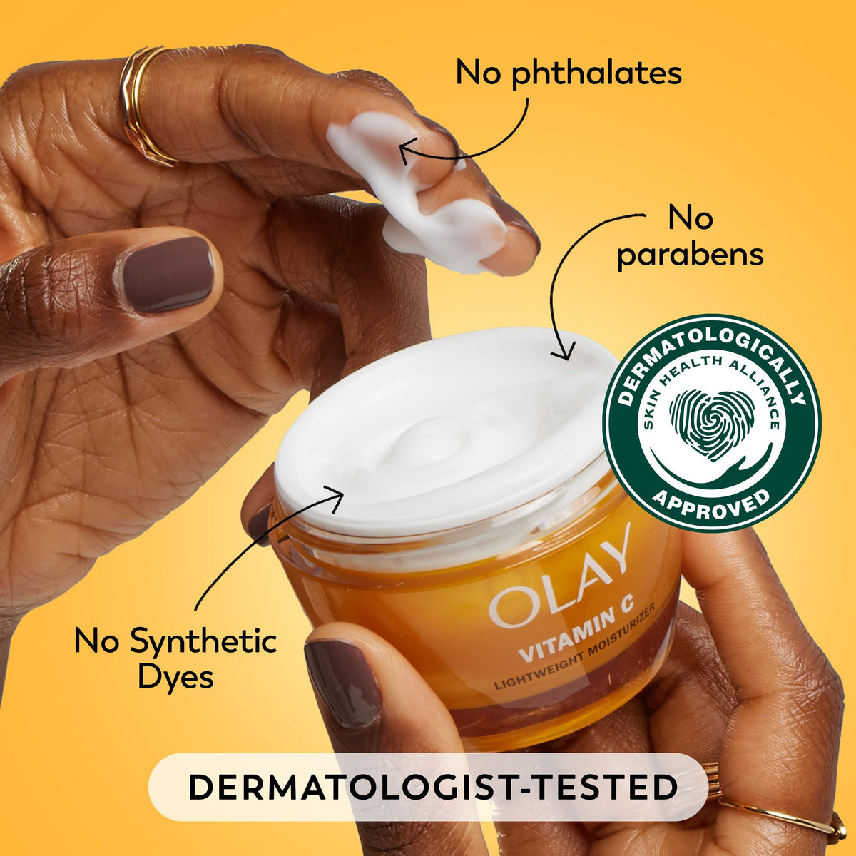 Olay moisturizer label close-up showing actives like niacinamide and lactic acid