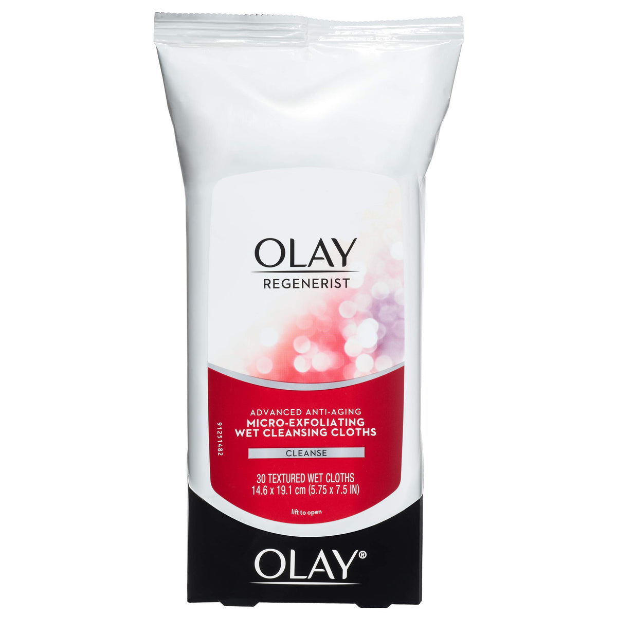 Olay wipe held in hand showing size and ease of single-step cleansing
