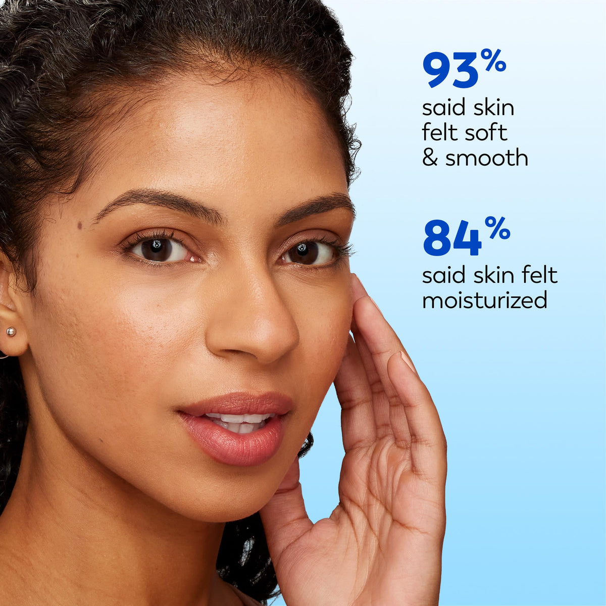 Olay before and after wipe on face showing cleaner, smoother skin