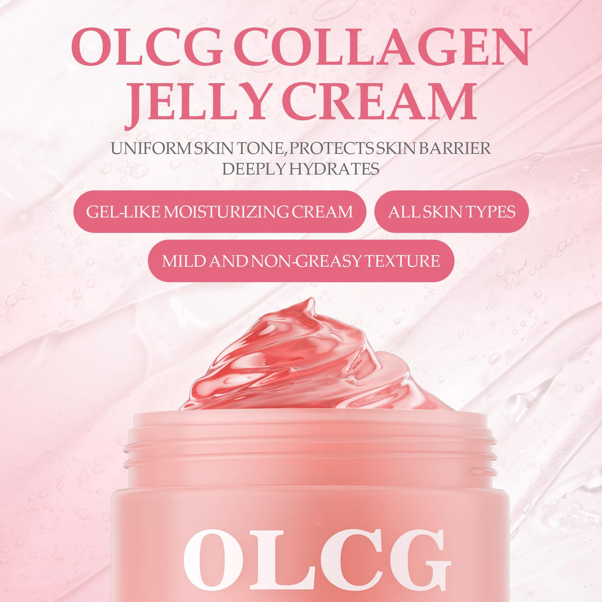 OLCG open jar revealing gel cream texture and quick-absorbing hydration
