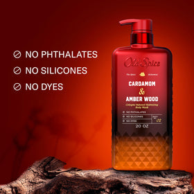 Old Spice 20 oz bottle in hand showing size and travel-friendly scale