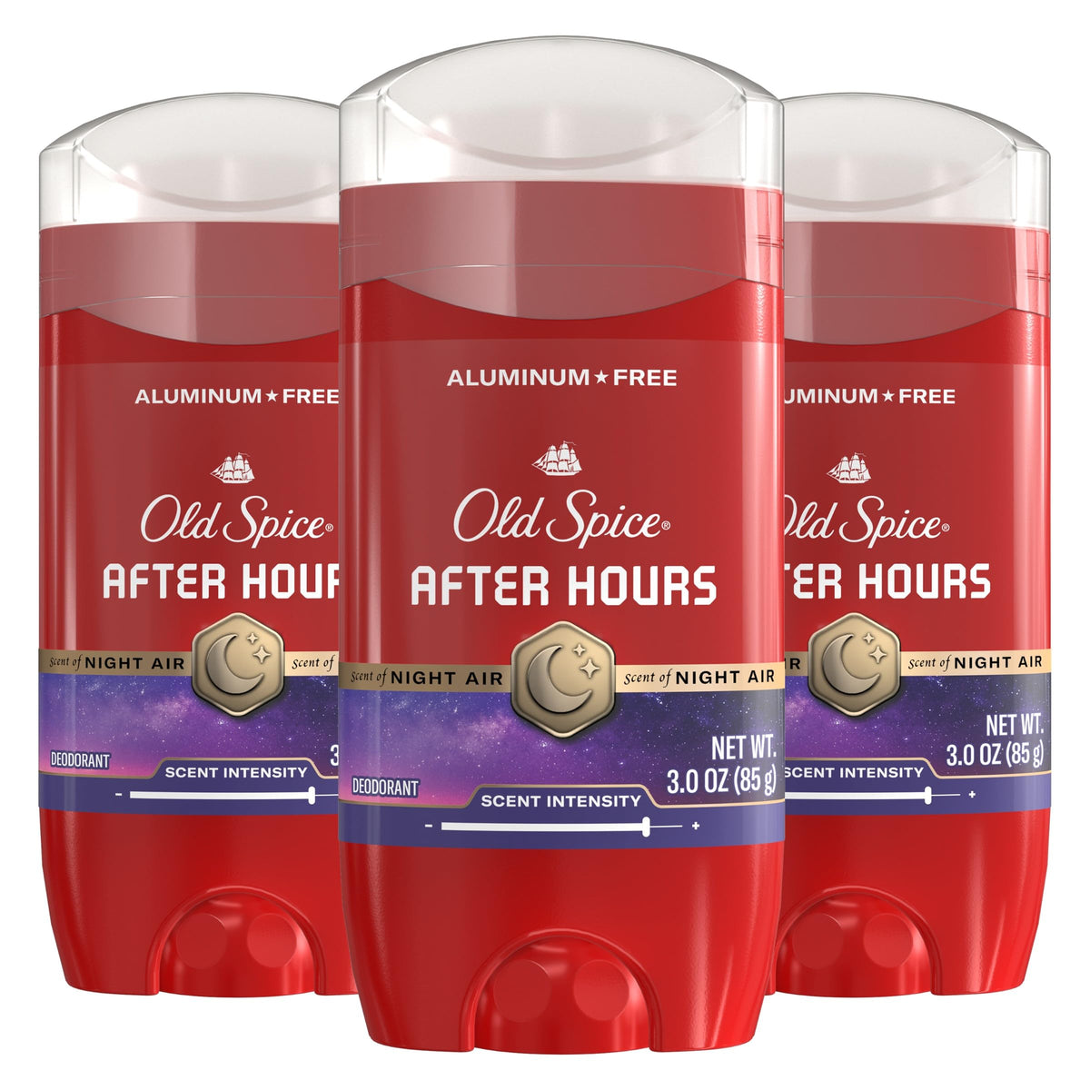Old Spice afterhours front packaging showing scent and pack benefit