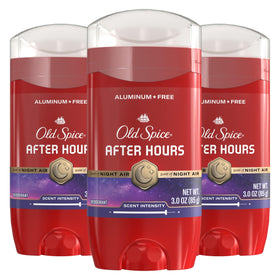 Old Spice afterhours front packaging showing scent and pack benefit