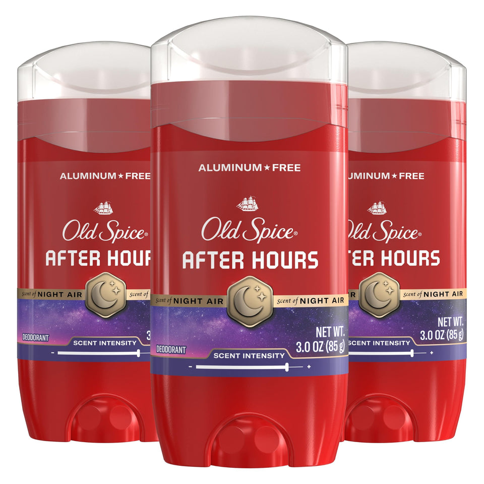 Old Spice afterhours front packaging showing scent and pack benefit