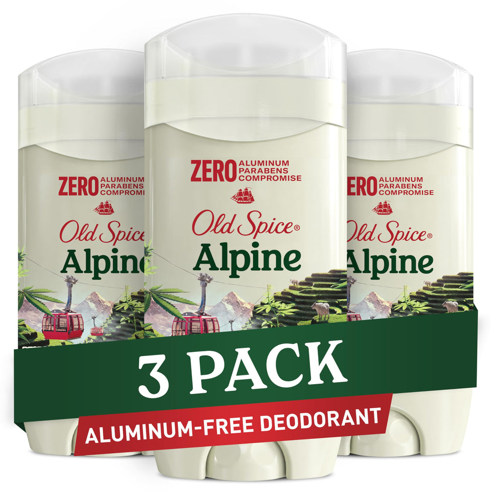 Old Spice Alpine front packaging showing fresh scent and 3-pack convenience benefit