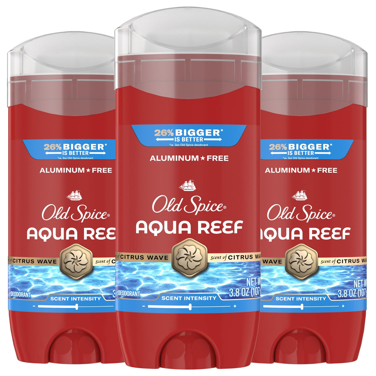Old Spice Aqua Reef front view showing clean packaging and brand benefit