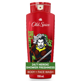 Old Spice Aquaman front packaging showing bold branded bottle and hero scent