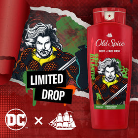 Old Spice Aquaman in-shower lifestyle shot illustrating easy two-in-one use