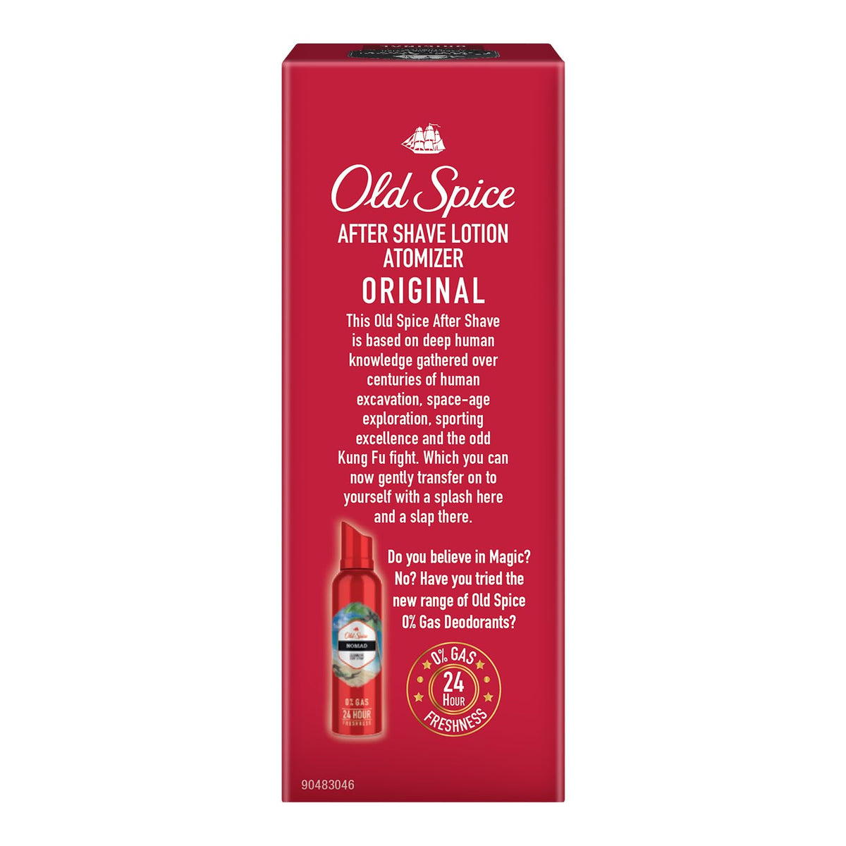 Old Spice atomizer original ingredients panel and lotion texture for product transparency