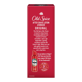 Old Spice atomizer original ingredients panel and lotion texture for product transparency