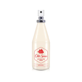 Old Spice atomizer original placed on bathroom shelf suggesting routine-ready freshness