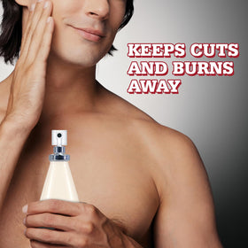 Old Spice atomizer original being sprayed onto face demonstrating quick post-shave refresh