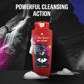 Old Spice bottle on bathroom shelf conveying daily routine convenience