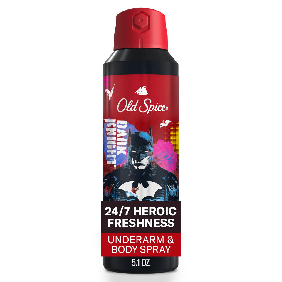 Old Spice limited-edition Batman front packaging showing bold graphics and scent name for collectibility
