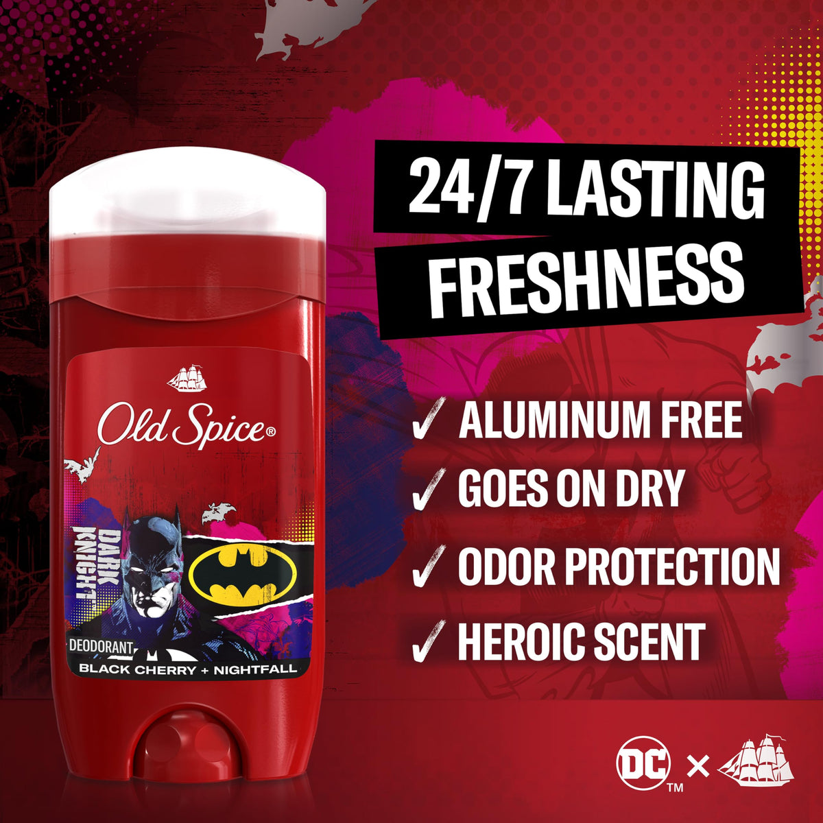 Old Spice deodorant stick open being applied, offering dry feel benefit