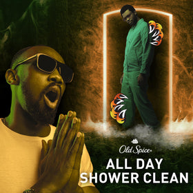 Old Spice in-shower use showing application on arm for efficient cleansing