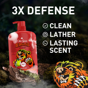Old Spice label detail highlighting scent name and usage instructions benefit