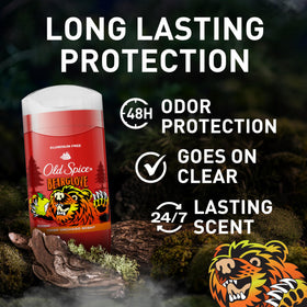Close-up of Old Spice Bearglove stick cap removed highlighting solid stick benefit