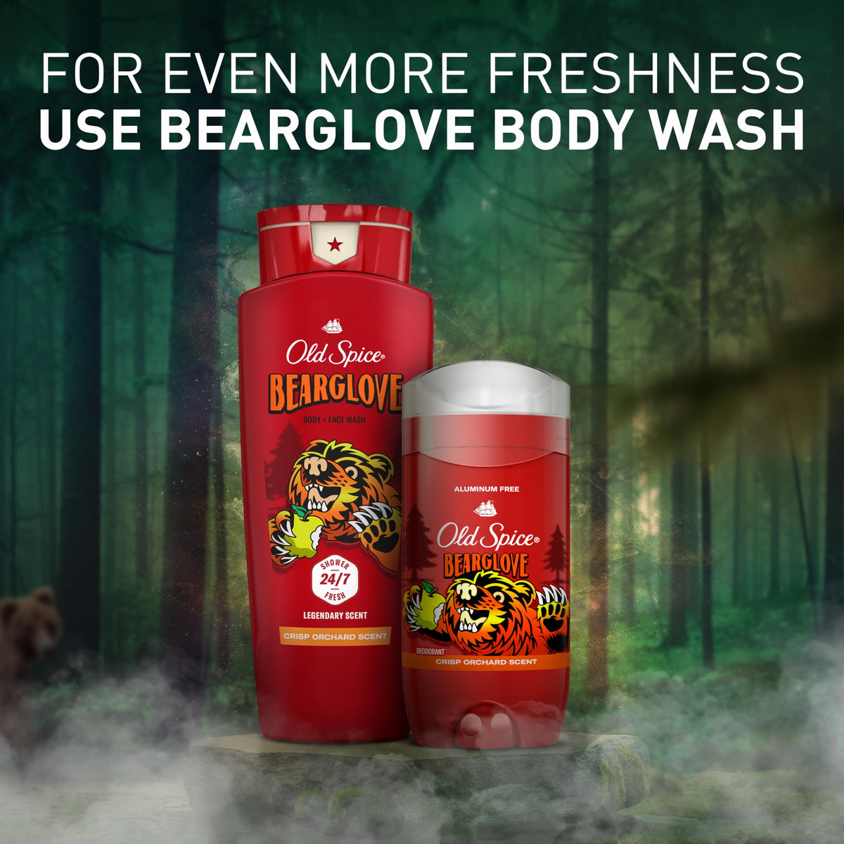Old Spice Bearglove styled with apple and citrus highlighting fragrance notes