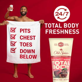 Old Spice tube close-up highlighting Black Cherry + Bourbon scent