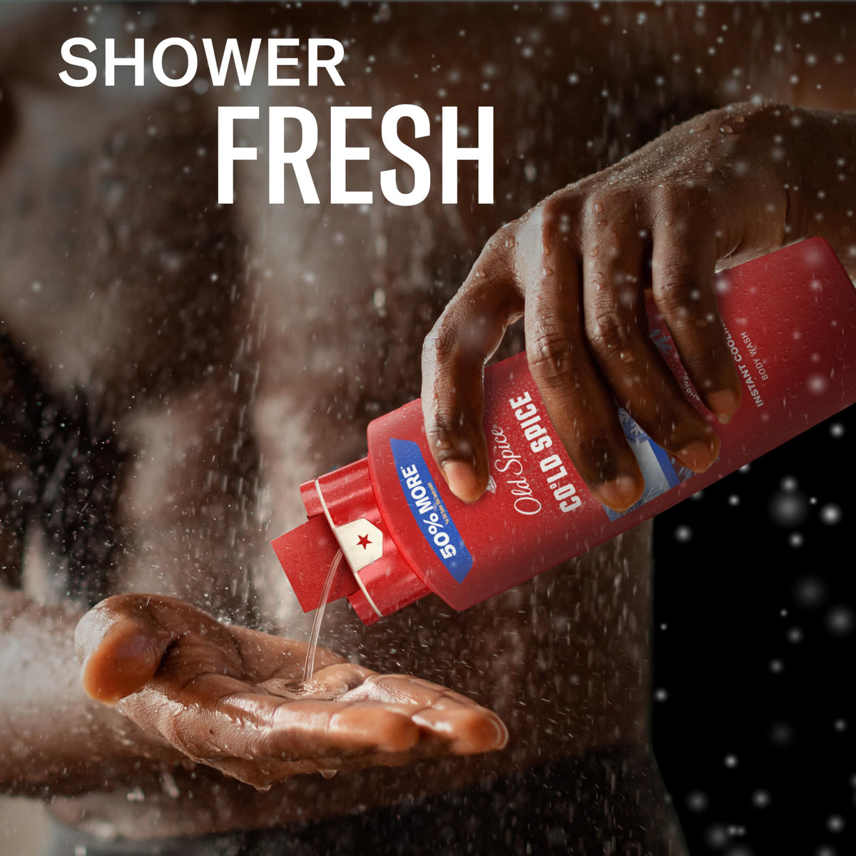 Old Spice bottle on shower shelf showing everyday convenience and accessibility