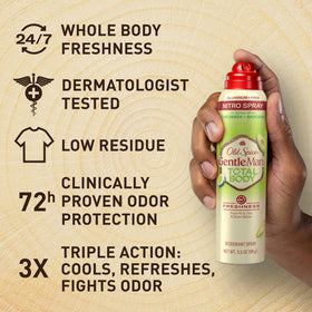 Old Spice label detail highlighting cucumber and avocado scent and aluminum-free formula
