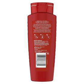 Old Spice label detail close-up highlighting ingredients and scent description benefit