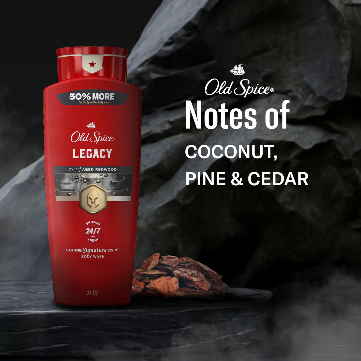 Old Spice bottle placed by shower showing everyday convenience and freshness