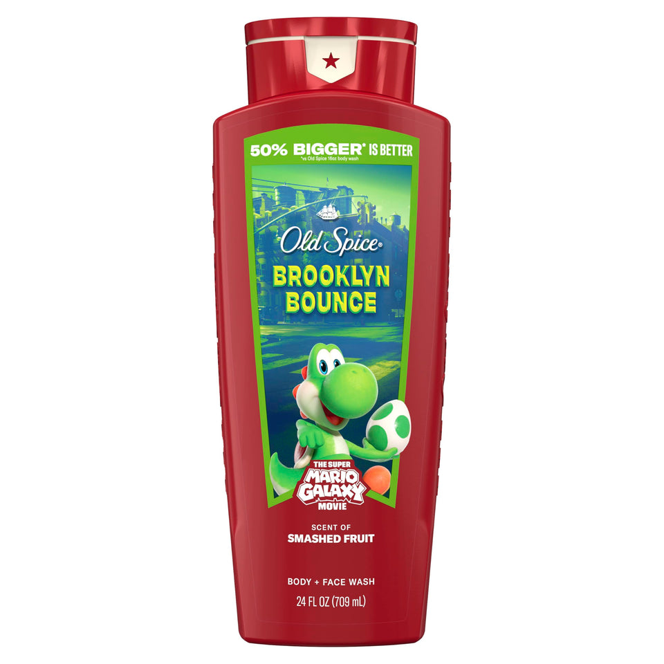 Old Spice bottle front packaging showing Brooklyn Bounce scent benefit