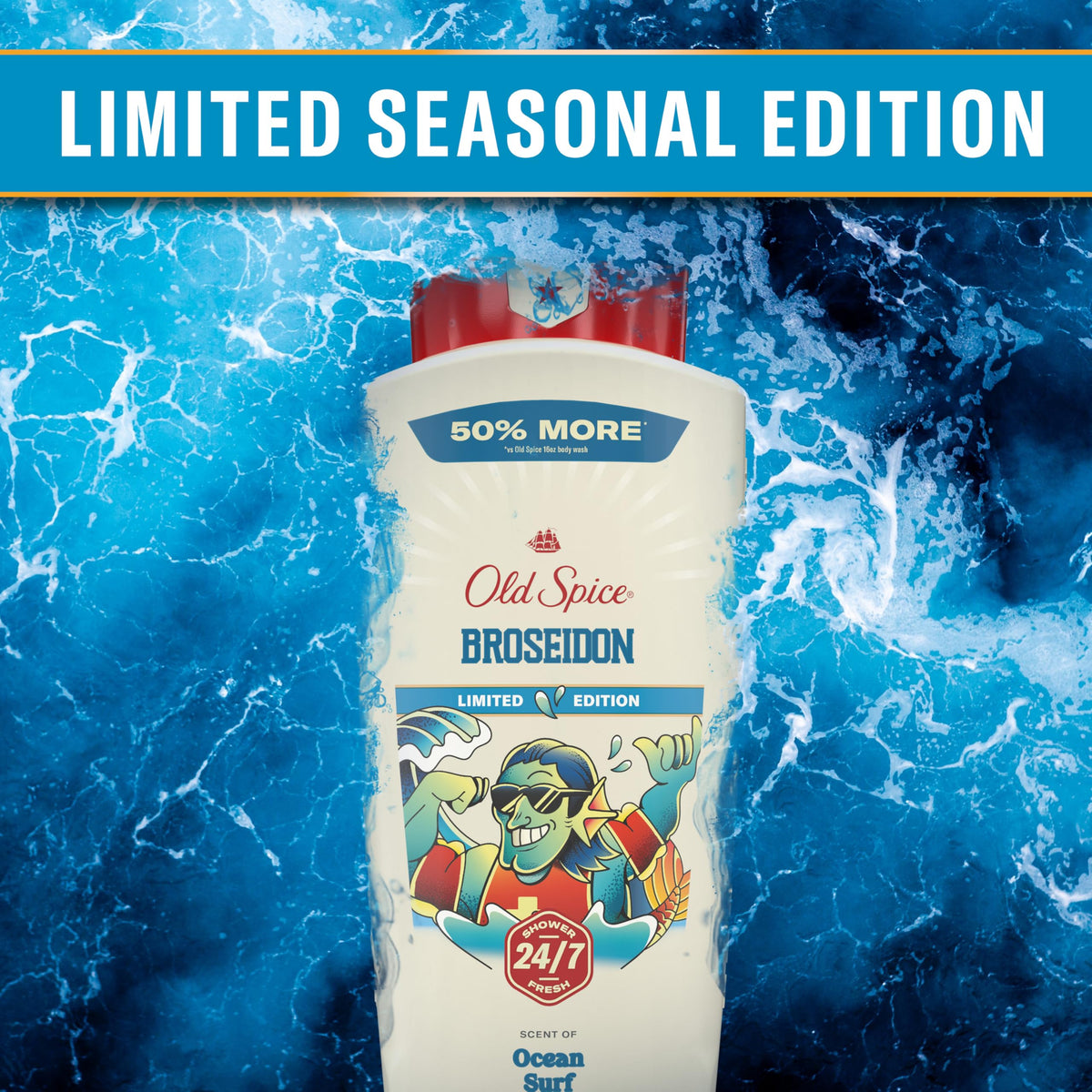 Old Spice Broseidon cap open with product dispensing for easy use