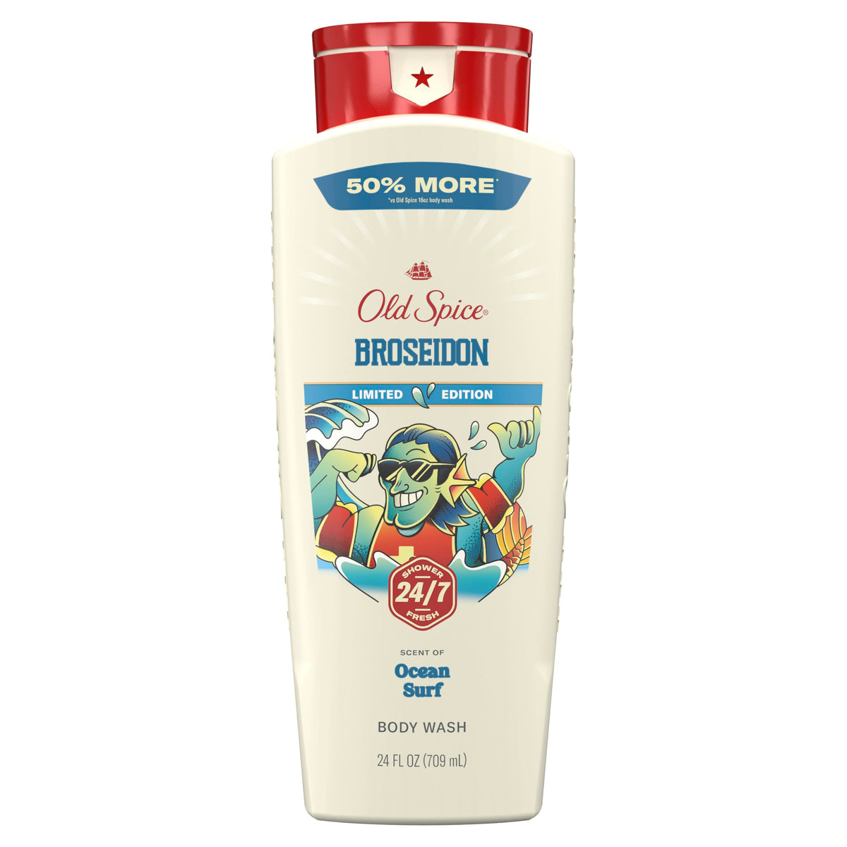 Old Spice Broseidon front packaging showing 24 oz bottle and ocean surf scent