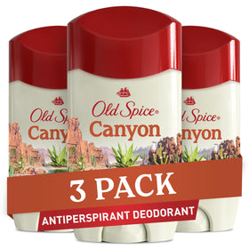Old Spice Canyon front packaging showing three sticks and scent branding for reliable protection