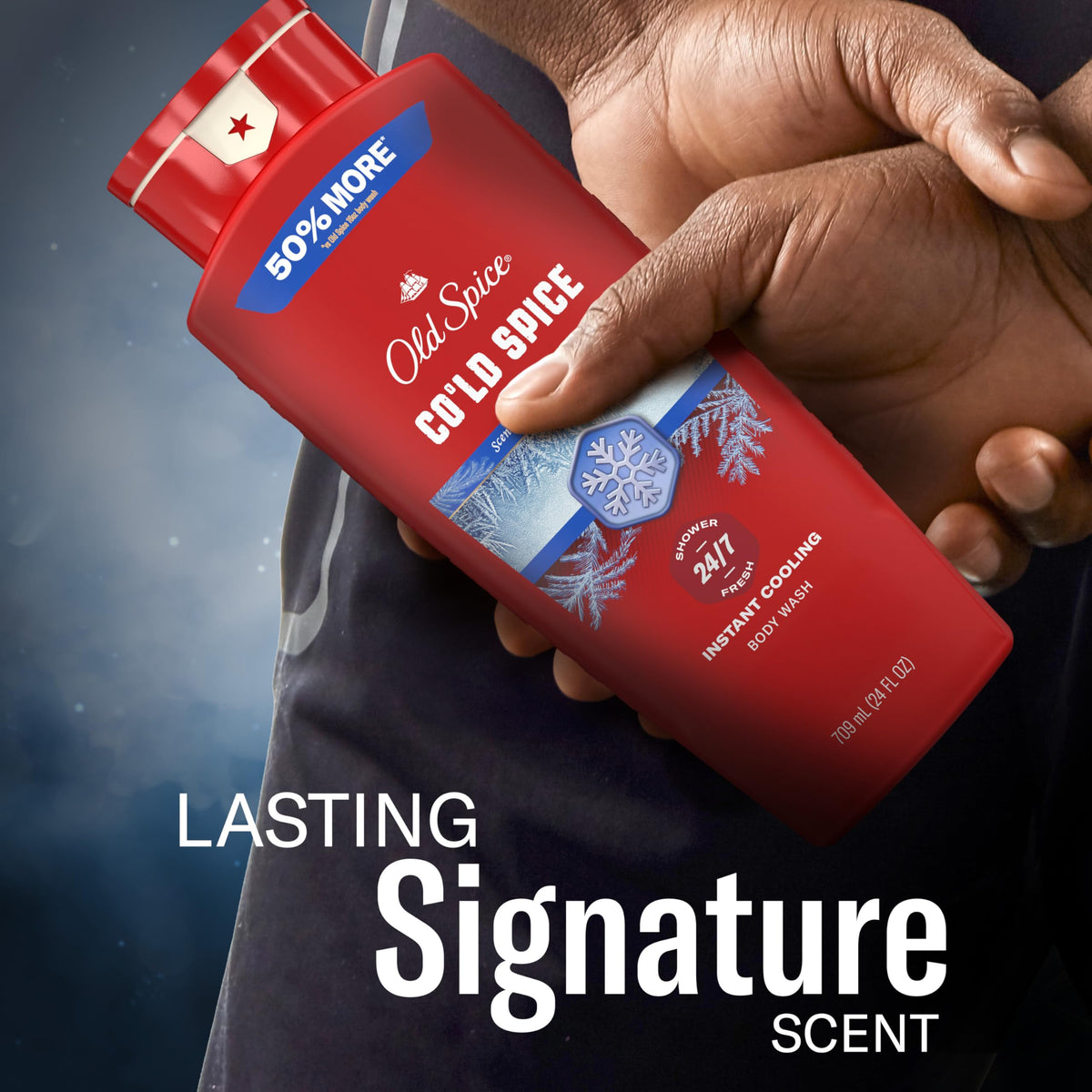 Old Spice cap open showing dispense action and controlled product use