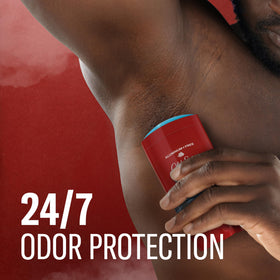 Old Spice Captain deodorant being applied in hand demonstrating easy use and fresh feeling