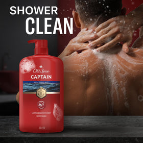 Old Spice Captain close-up of thick lather demonstrating rich foam and effective cleansing