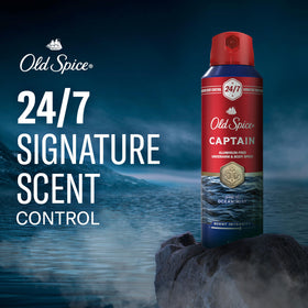 Old Spice Captain close-up nozzle highlighting precise spray and quick coverage