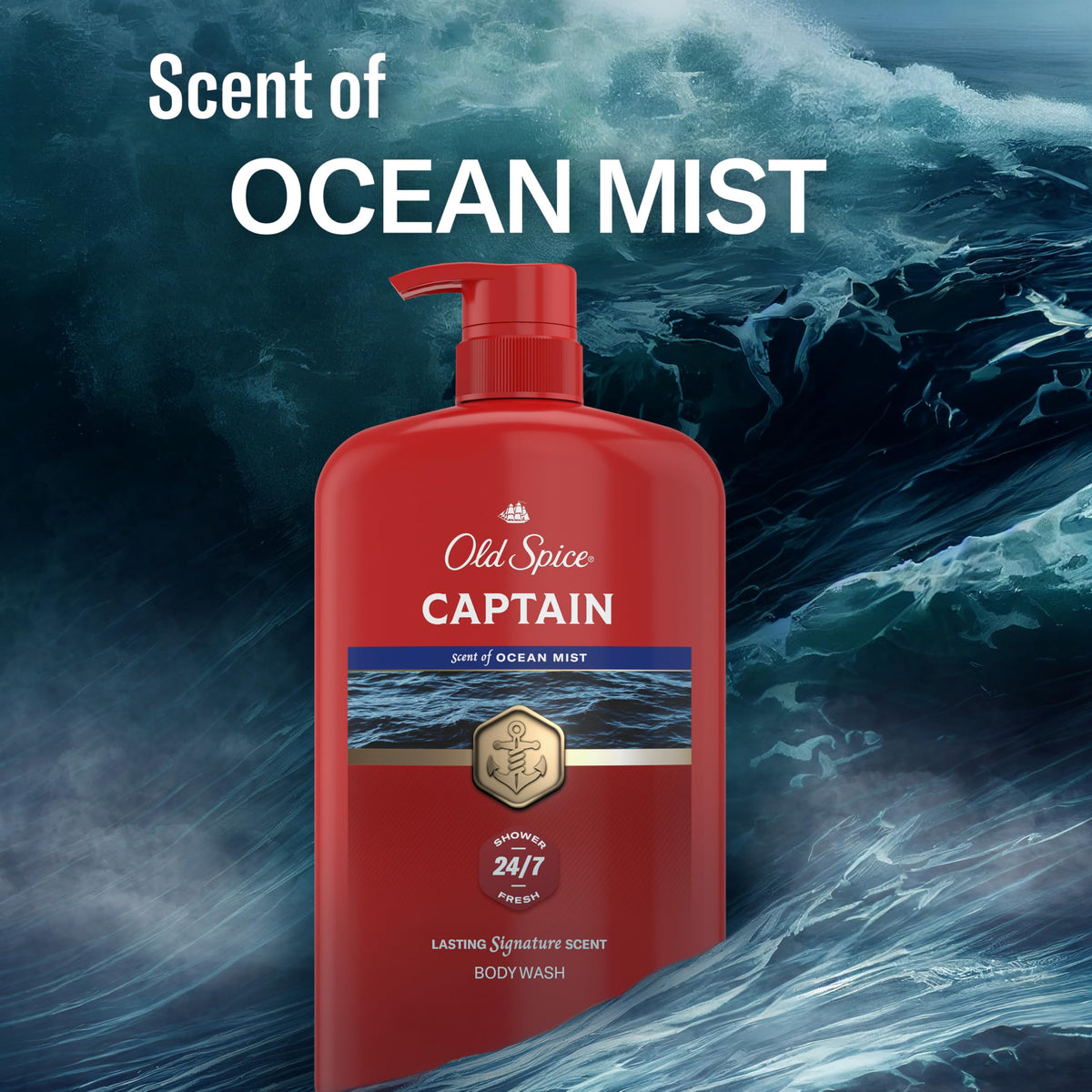 Old Spice Captain lifestyle image near ocean or beach evoking bergamot and marine freshness