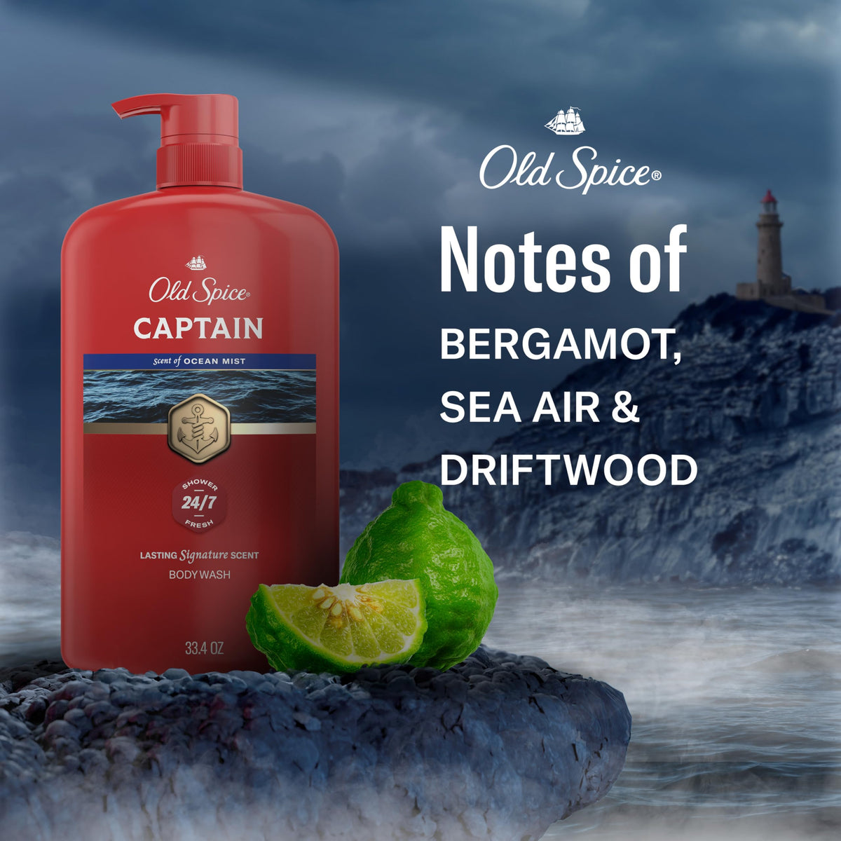 Old Spice Captain paired with Old Spice deodorant showing coordinated signature scent building