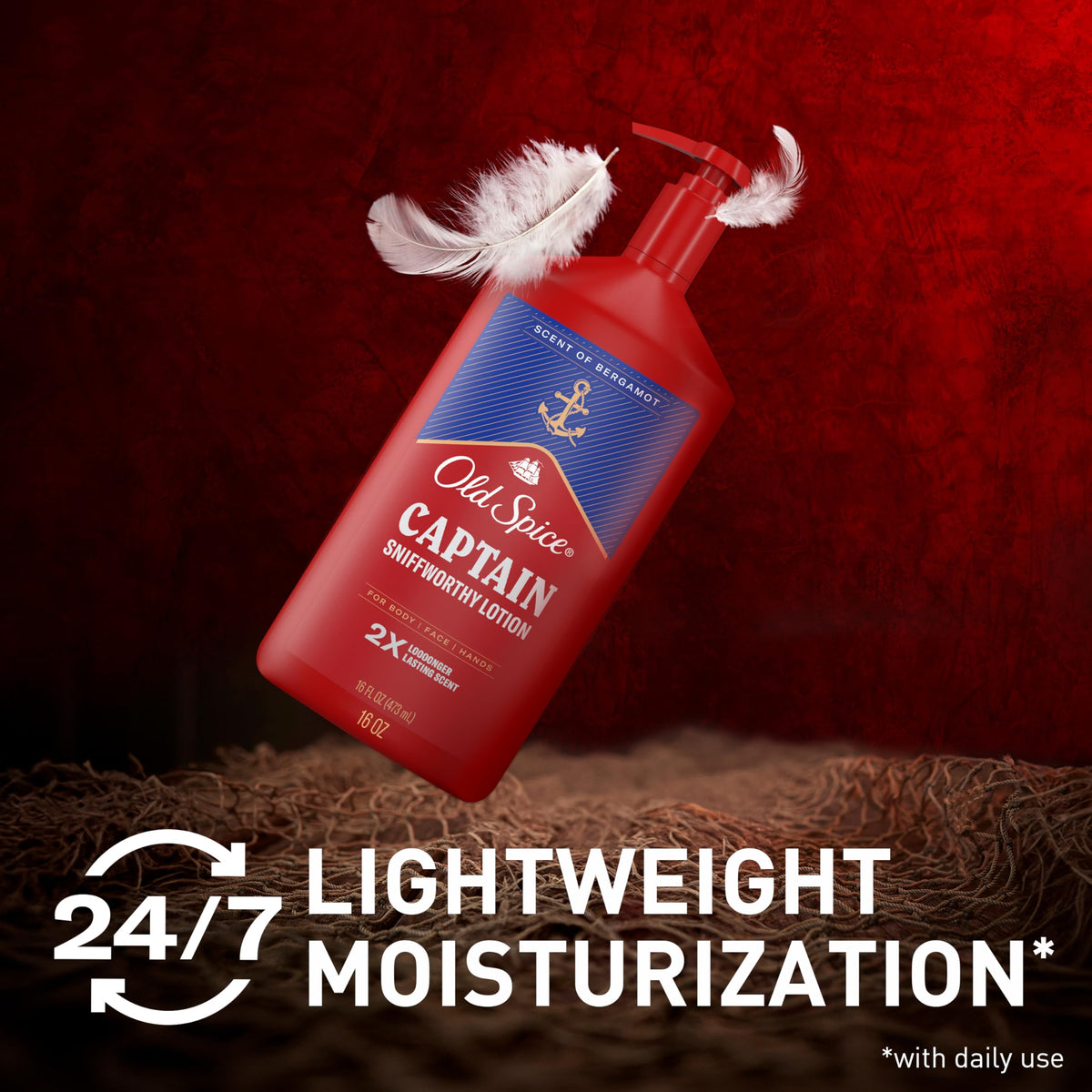 Old Spice Captain applied on palm, illustrates fast-absorbing hydration for skin