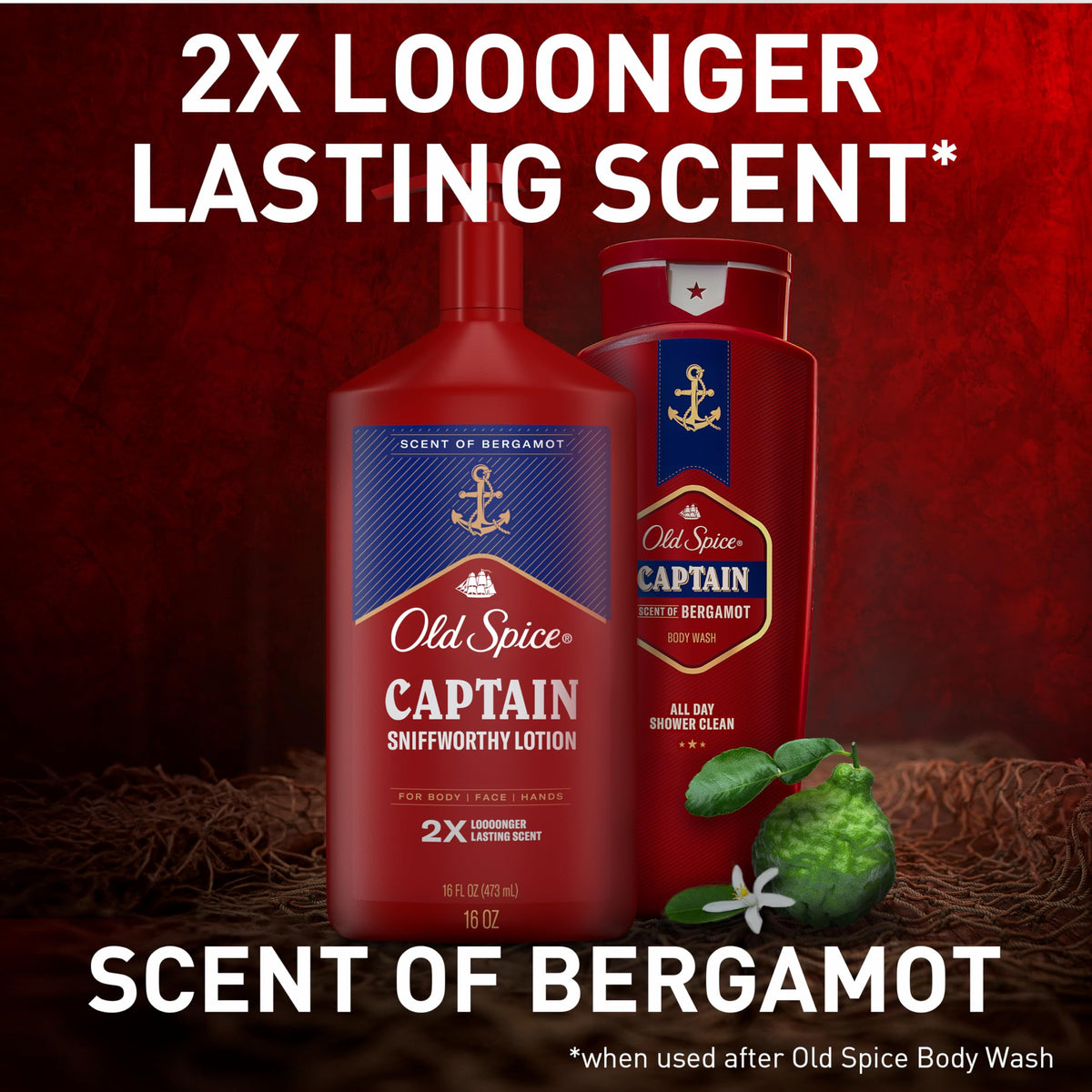Old Spice Captain beside Old Spice body wash, boosts longer lasting scent pairing