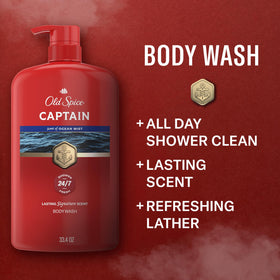 Old Spice Captain pump and cap detail highlighting easy dispensing and secure closure