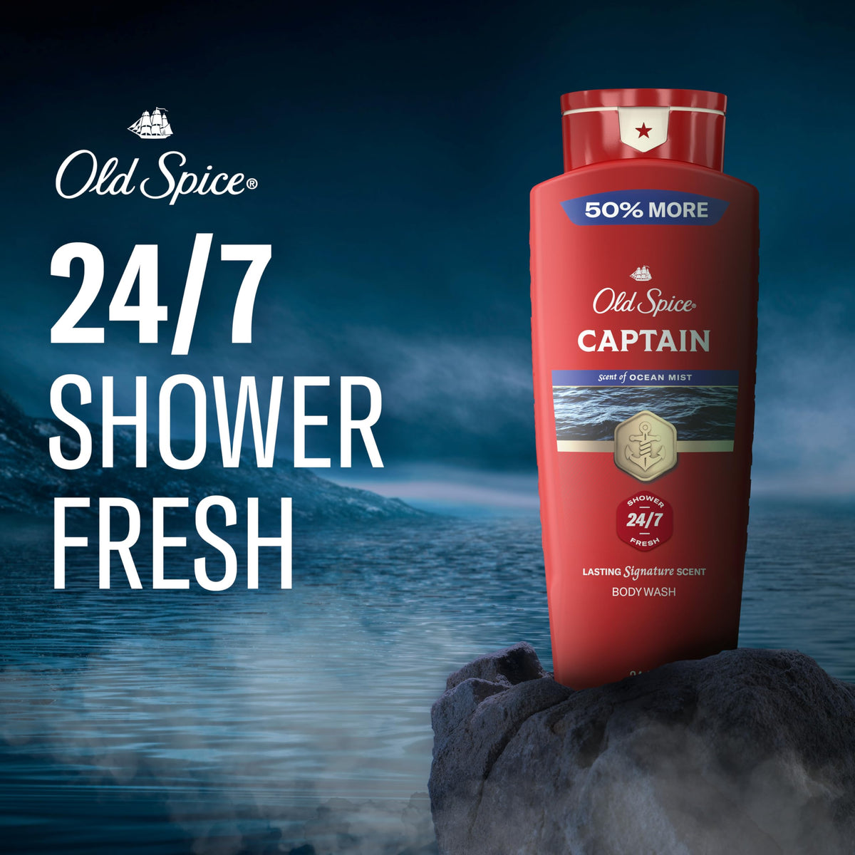 Old Spice Captain pump dispensing rich lather for effective daily cleansing