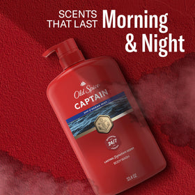 Old Spice Captain pouring gel into palm showing texture and ease of application