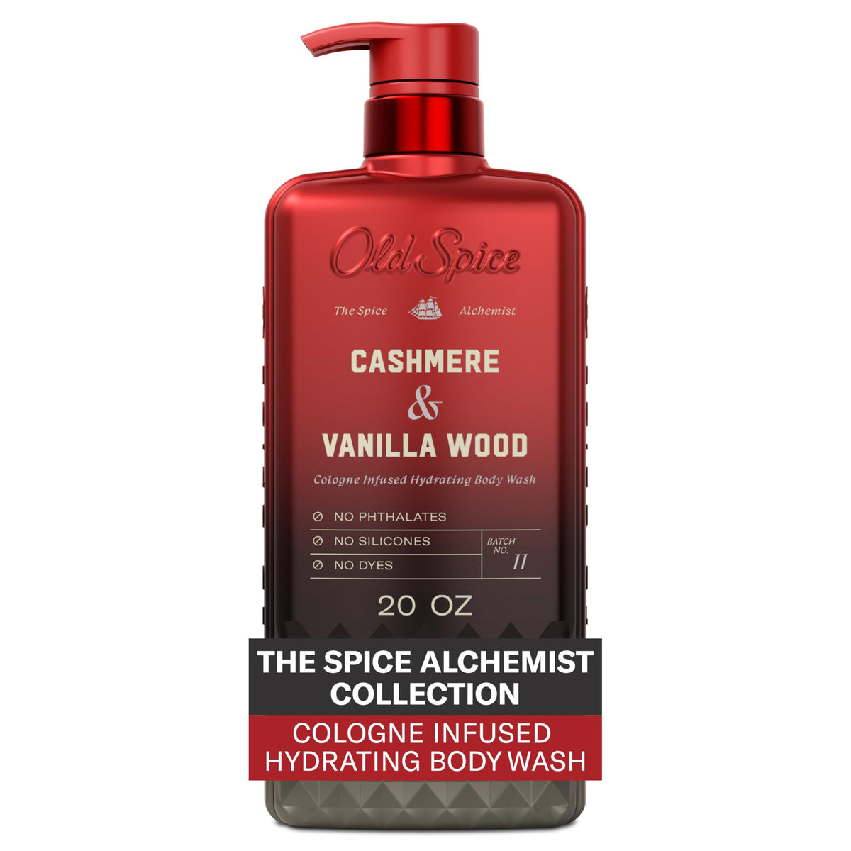 Old Spice front bottle showing cashmere plus vanilla wood scent and premium look