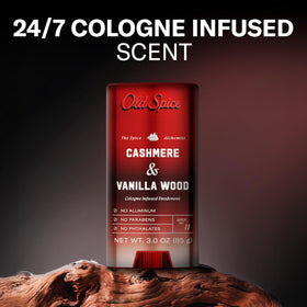 Old Spice deodorant stick open to reveal solid stick, easy application benefit