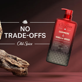 Old Spice bottle paired with deodorant and mist for coordinated scent layering