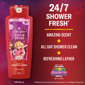 Old Spice Castle Crush back label close-up displaying ingredients and usage benefit