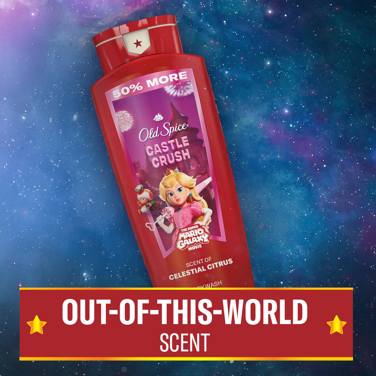 Old Spice Castle Crush next to deodorant and body spray showing layered fragrance benefit