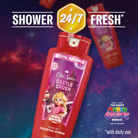 Old Spice Castle Crush bottle held in hand showing 24 oz size and value benefit
