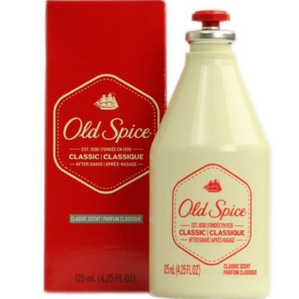 Old Spice front bottle showing classic label and refreshing benefit